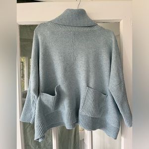 LOFT Light Blue Green Turtleneck Sweater with Front Pockets